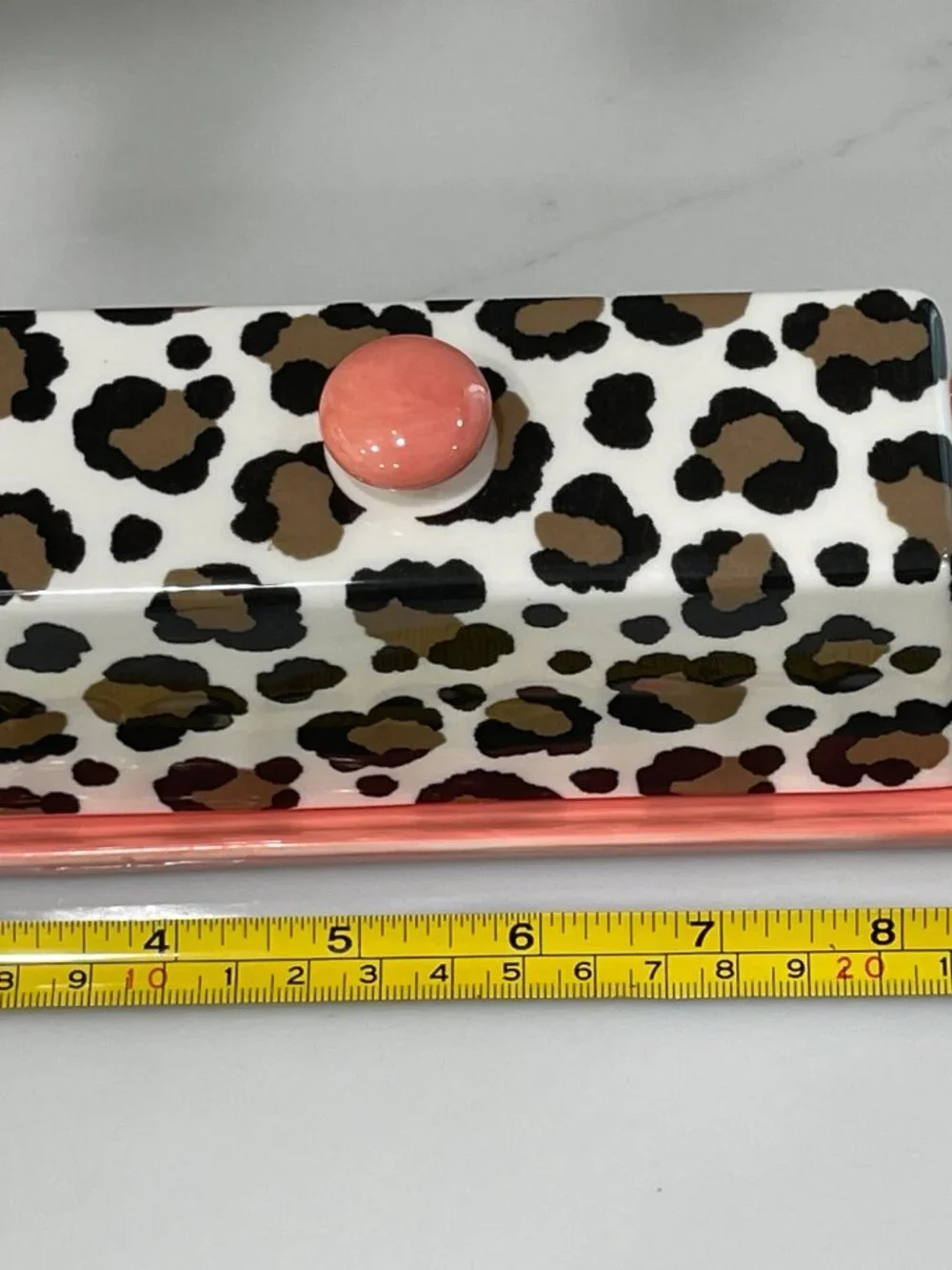 Anthropologie Chintzware Leopard Butter Dish Coral Pink-NEW